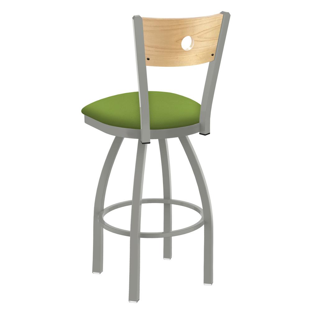 830 Voltaire 36" Swivel Counter Stool with Anodized Nickel Finish, Natural Back, and Canter Kiwi Green Seat. Picture 2