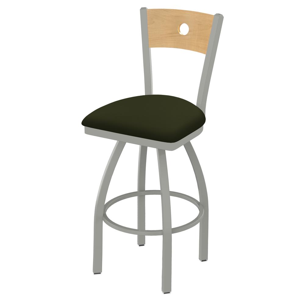 830 Voltaire 36" Swivel Counter Stool with Anodized Nickel Finish, Natural Back, and Canter Pine Seat. Picture 1