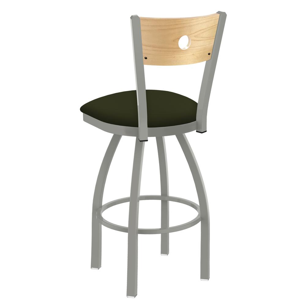 830 Voltaire 36" Swivel Counter Stool with Anodized Nickel Finish, Natural Back, and Canter Pine Seat. Picture 2
