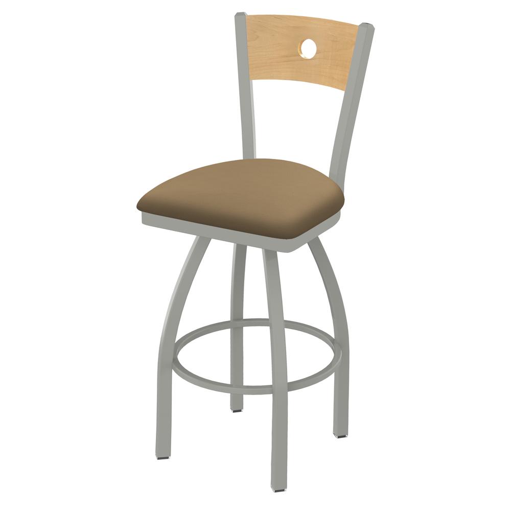 830 Voltaire 36" Swivel Counter Stool with Anodized Nickel Finish, Natural Back, and Canter Sand Seat. Picture 1