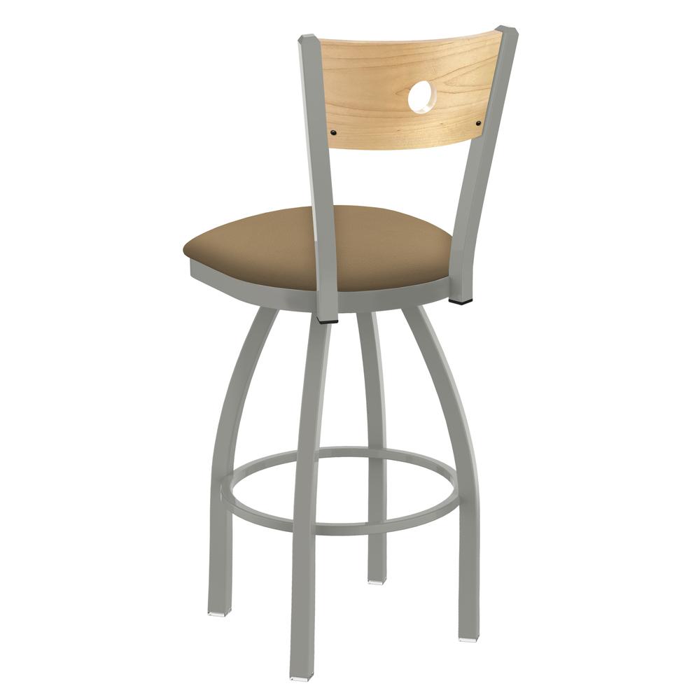 830 Voltaire 36" Swivel Counter Stool with Anodized Nickel Finish, Natural Back, and Canter Sand Seat. Picture 2
