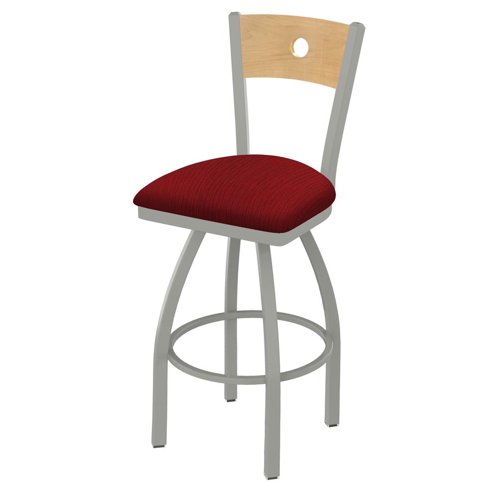 830 Voltaire 36" Swivel Counter Stool with Anodized Nickel Finish, Natural Back, and Graph Ruby Seat. Picture 1
