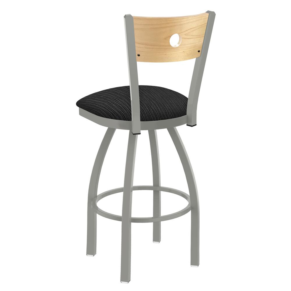 830 Voltaire 36" Swivel Counter Stool with Anodized Nickel Finish, Natural Back, and Graph Coal Seat. Picture 2