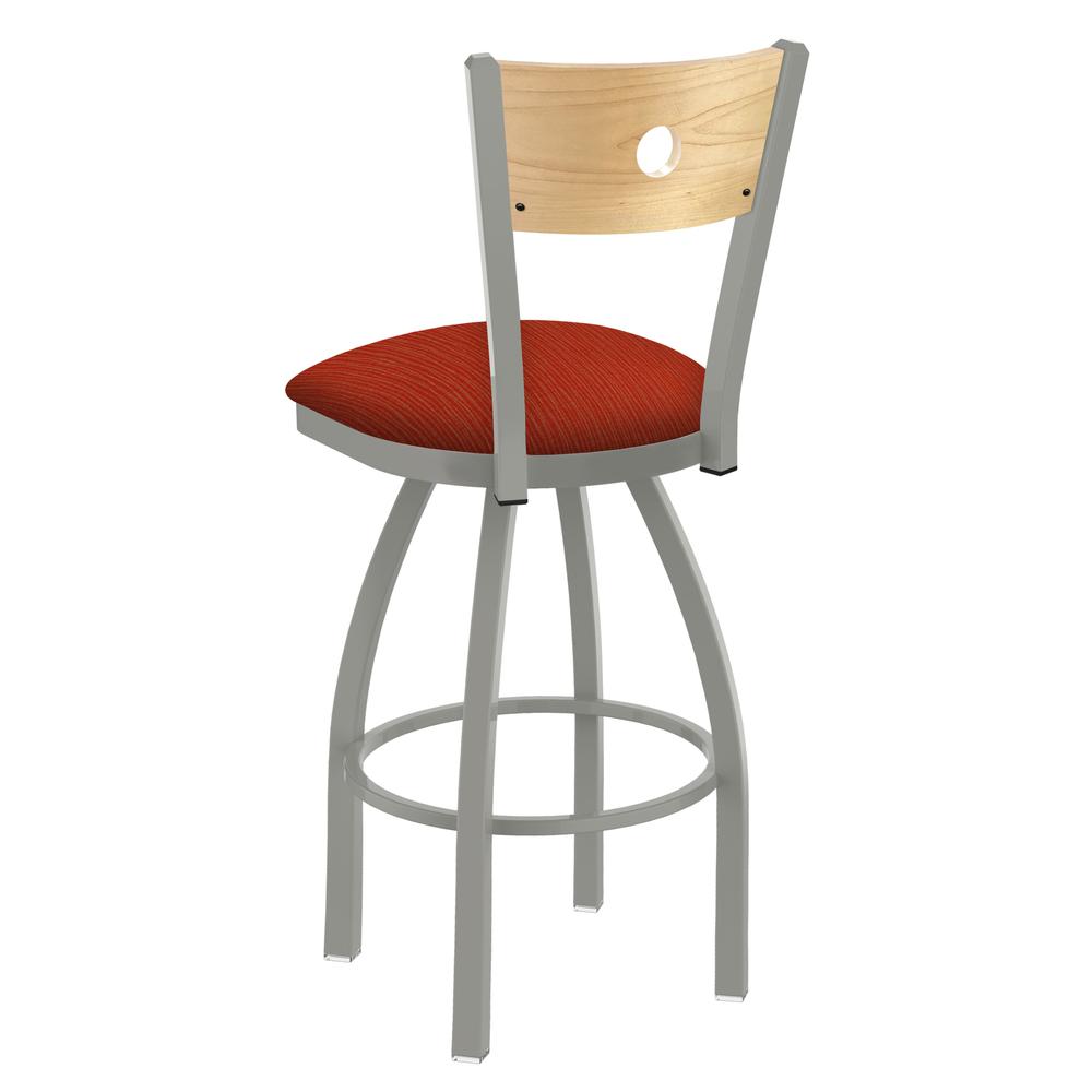 830 Voltaire 36" Swivel Counter Stool with Anodized Nickel Finish, Natural Back, and Graph Poppy Seat. Picture 2
