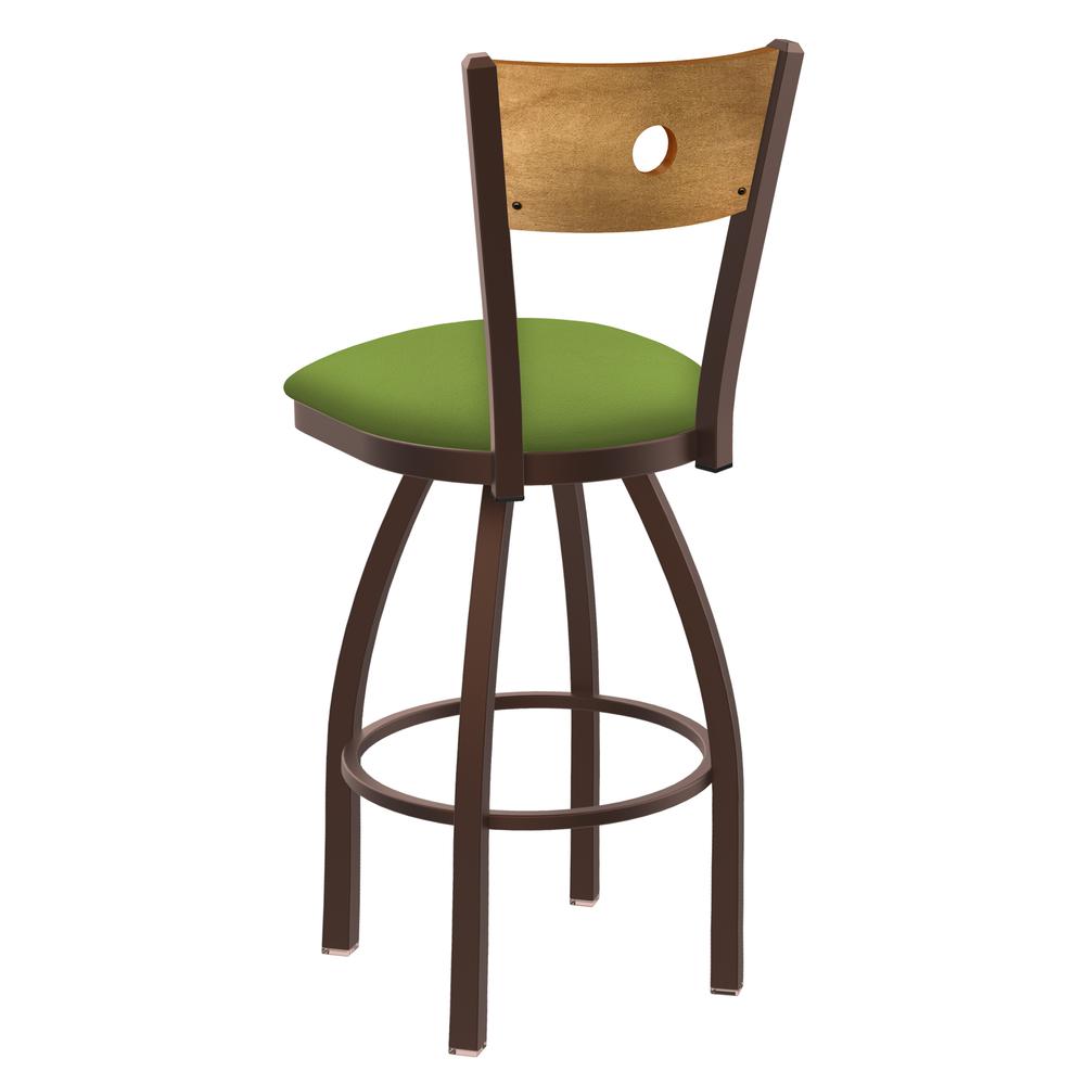 830 Voltaire 36" Swivel Counter Stool with Bronze Finish, Medium Back, and Canter Kiwi Green Seat. Picture 2