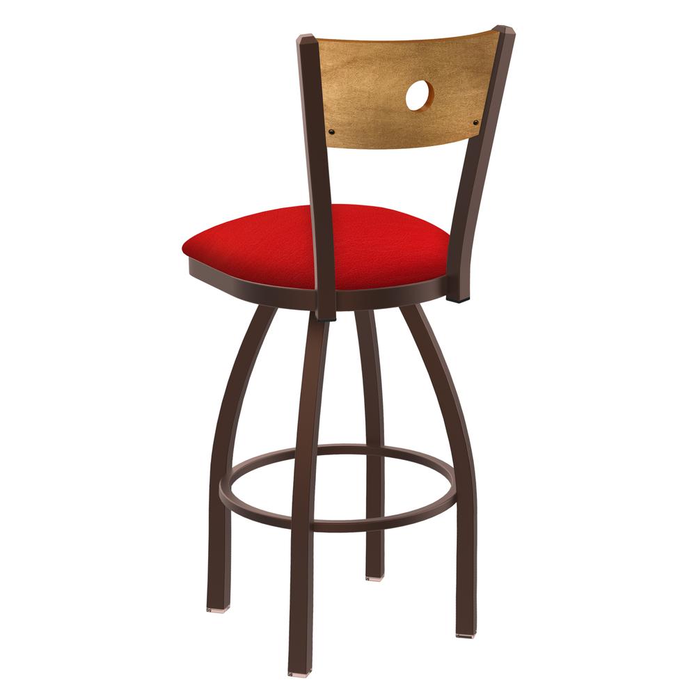 830 Voltaire 36" Swivel Counter Stool with Bronze Finish, Medium Back, and Canter Red Seat. Picture 2