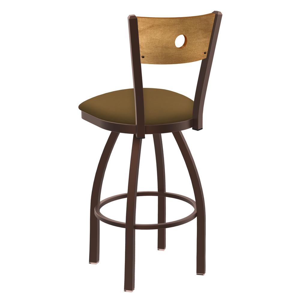 830 Voltaire 36" Swivel Counter Stool with Bronze Finish, Medium Back, and Canter Saddle Seat. Picture 2
