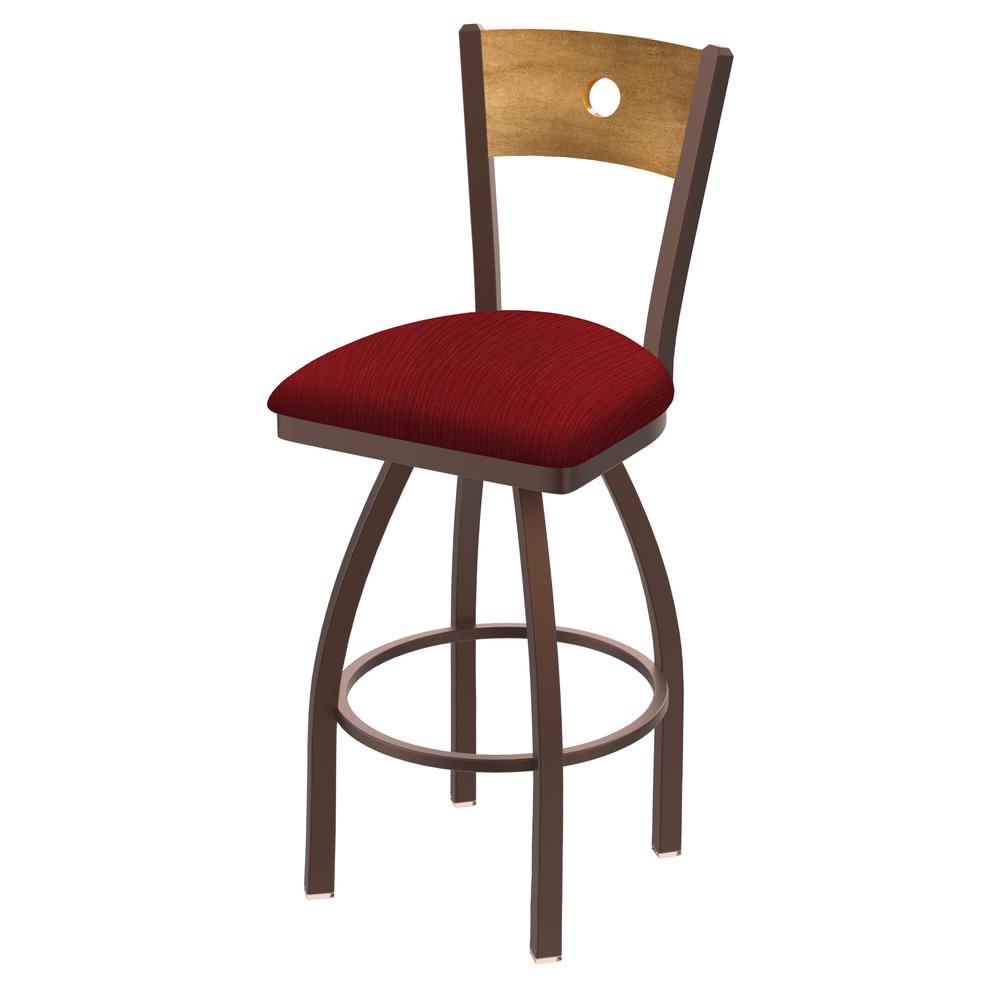 830 Voltaire 30" Swivel Counter Stool with Bronze Finish, Medium Back, and Graph Ruby Seat. Picture 1
