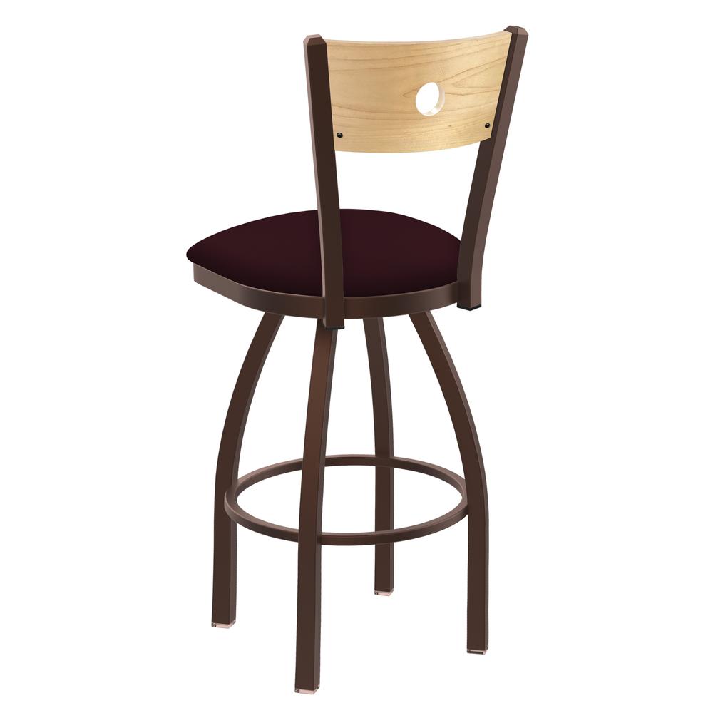 830 Voltaire 36" Swivel Counter Stool with Bronze Finish, Natural Back, and Canter Bordeaux Seat. Picture 2