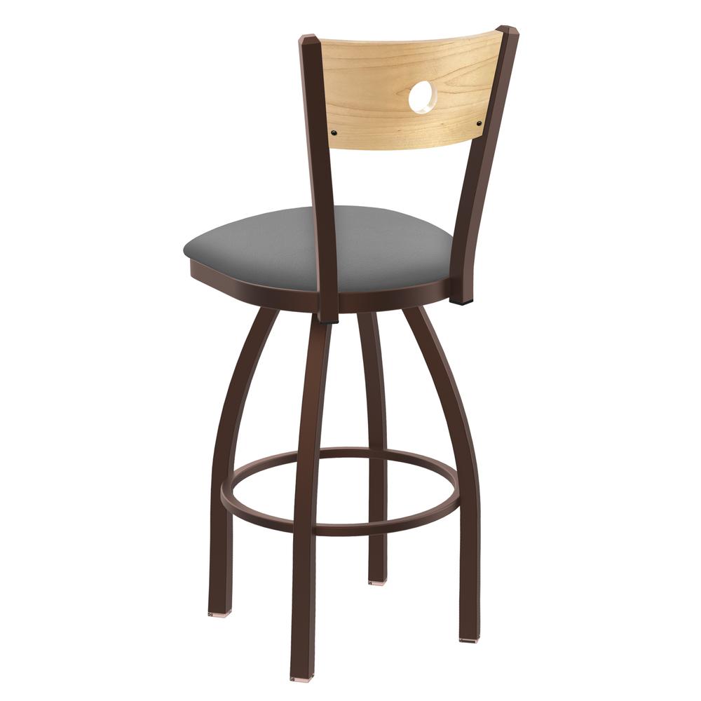 830 Voltaire 36" Swivel Counter Stool with Bronze Finish, Natural Back, and Canter Folkstone Grey Seat. Picture 2