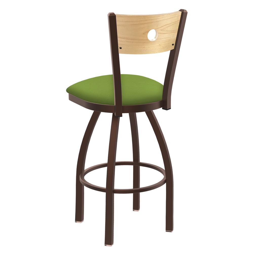 830 Voltaire 36" Swivel Counter Stool with Bronze Finish, Natural Back, and Canter Kiwi Green Seat. Picture 2