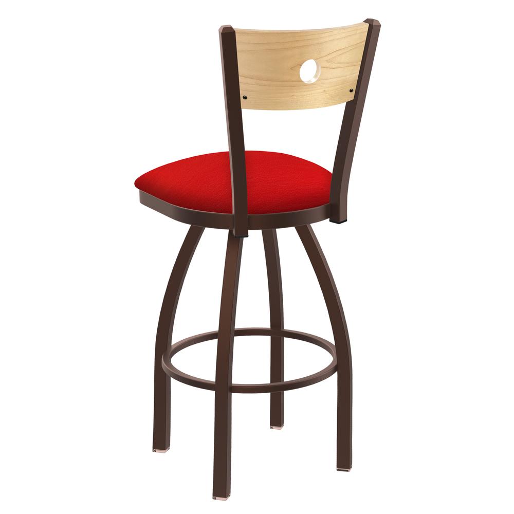 830 Voltaire 36" Swivel Counter Stool with Bronze Finish, Natural Back, and Canter Red Seat. Picture 2