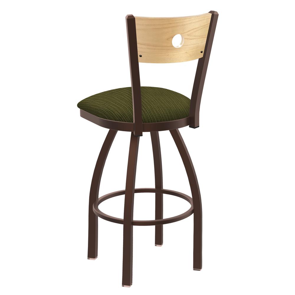 830 Voltaire 36" Swivel Counter Stool with Bronze Finish, Natural Back, and Graph Parrot Seat. Picture 2