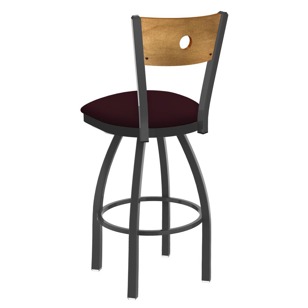 830 Voltaire 25" Swivel Counter Stool with Pewter Finish, Medium Back, and Canter Bordeaux Seat. Picture 2