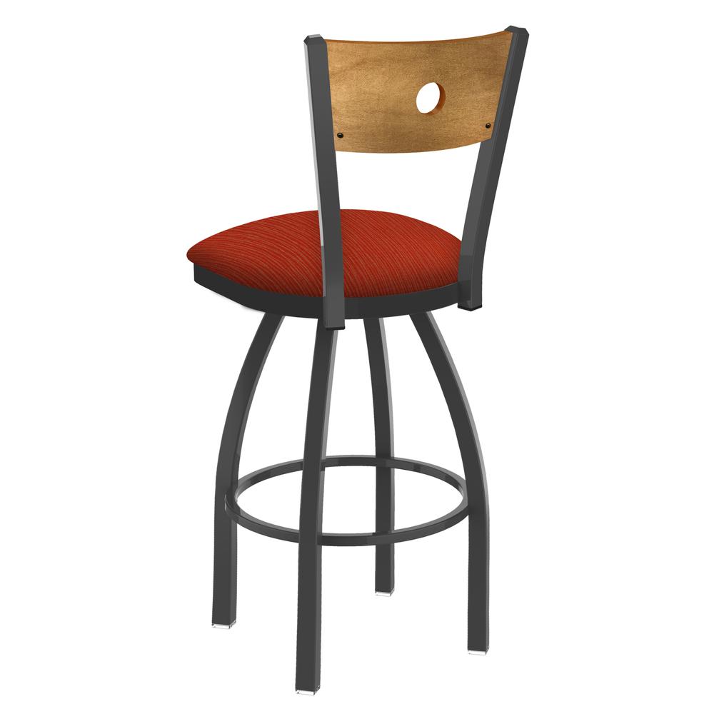 830 Voltaire 25" Swivel Counter Stool with Pewter Finish, Medium Back, and Graph Poppy Seat. Picture 3