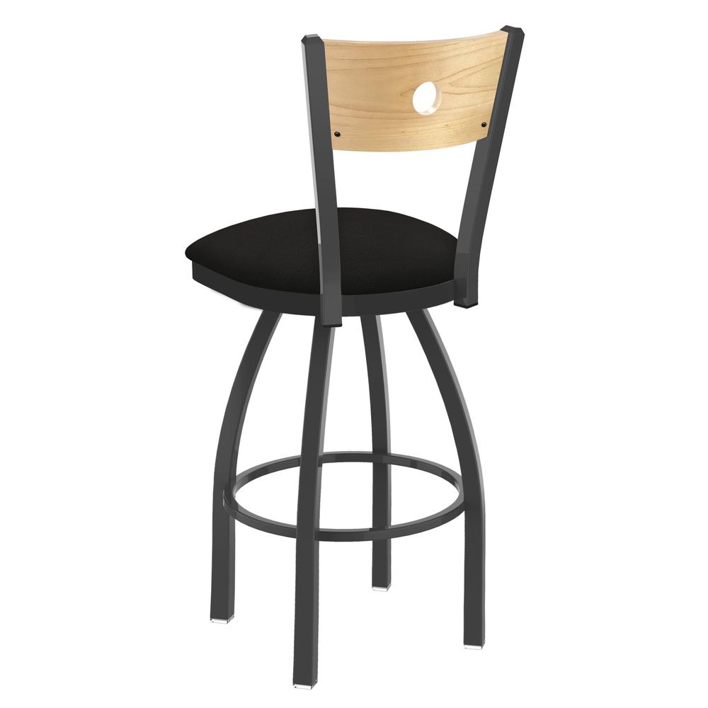 830 Voltaire 25" Swivel Counter Stool with Pewter Finish, Natural Back, and Canter Espresso Seat. Picture 2