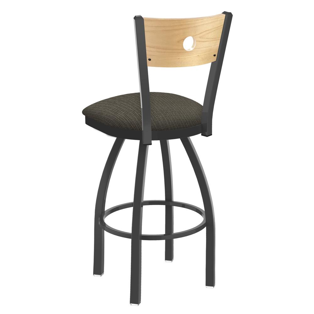 830 Voltaire 25" Swivel Counter Stool with Pewter Finish, Natural Back, and Graph Chalice Seat. Picture 2