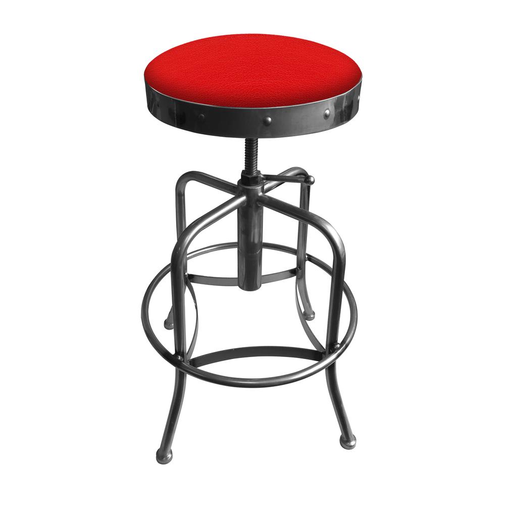 910 Industrial-Adjustable Stool with Clear Coat Finish and Canter Red Seat. Picture 1