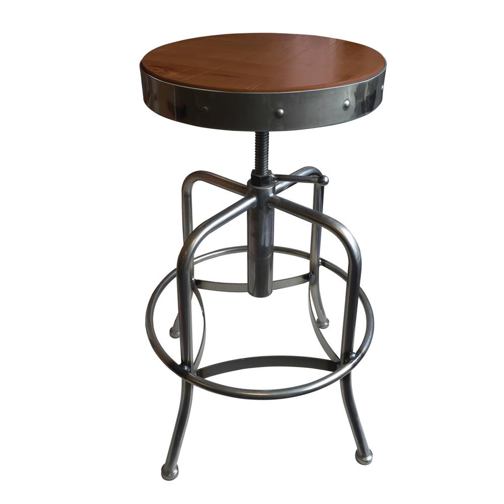 910 Industrial-Adjustable Stool with Clear Coat Finish and Medium Distressed Hardwood Seat. The main picture.
