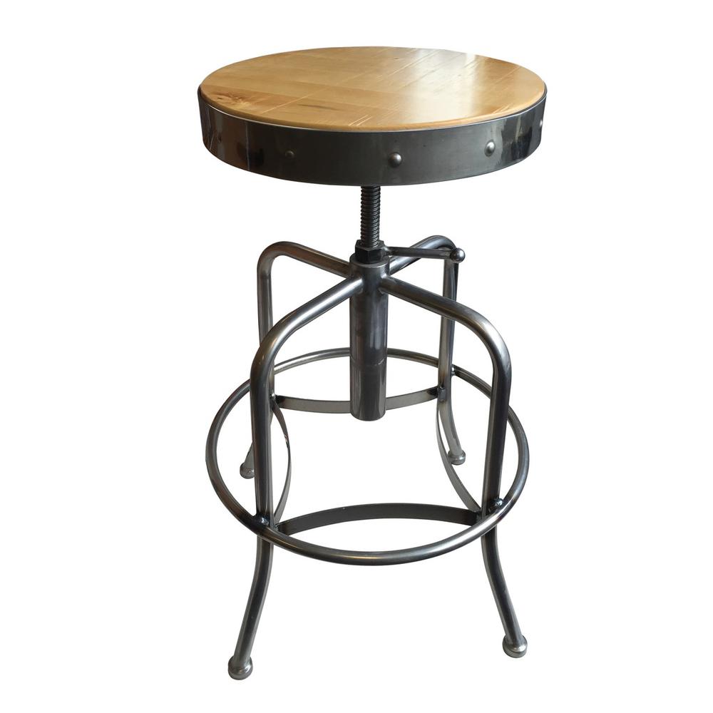 910 Industrial-Adjustable Stool with Clear Coat Finish and Natural Distressed Hardwood Seat. Picture 1