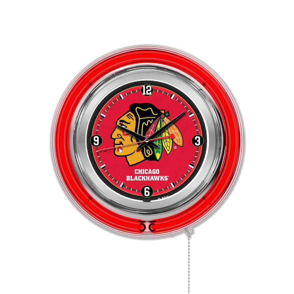 Chicago Blackhawks Neon Clock. Picture 1