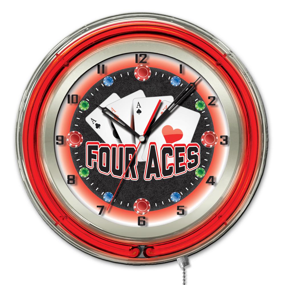 4 Aces Neon Clock. Picture 1