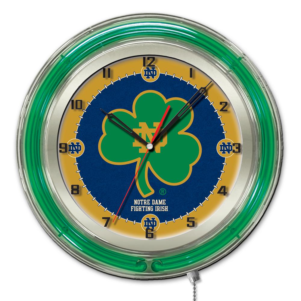 Notre Dame (Shamrock) 19" Neon Clock. Picture 1