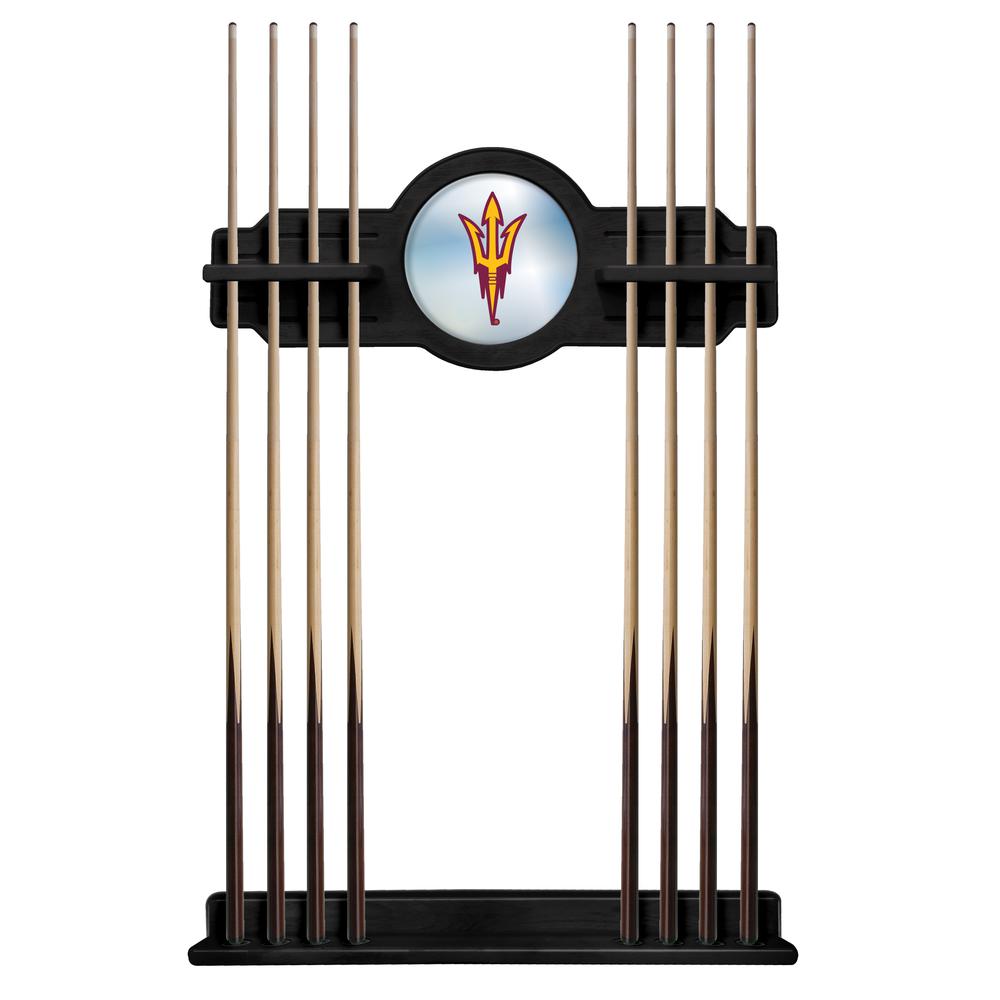 Arizona State Cue Rack in Black Finish with Pitchfork Logo. Picture 1