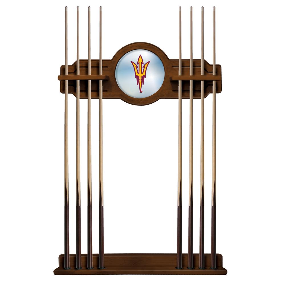 Arizona State Cue Rack in Chardonnay Finish with Pitchfork Logo. Picture 1