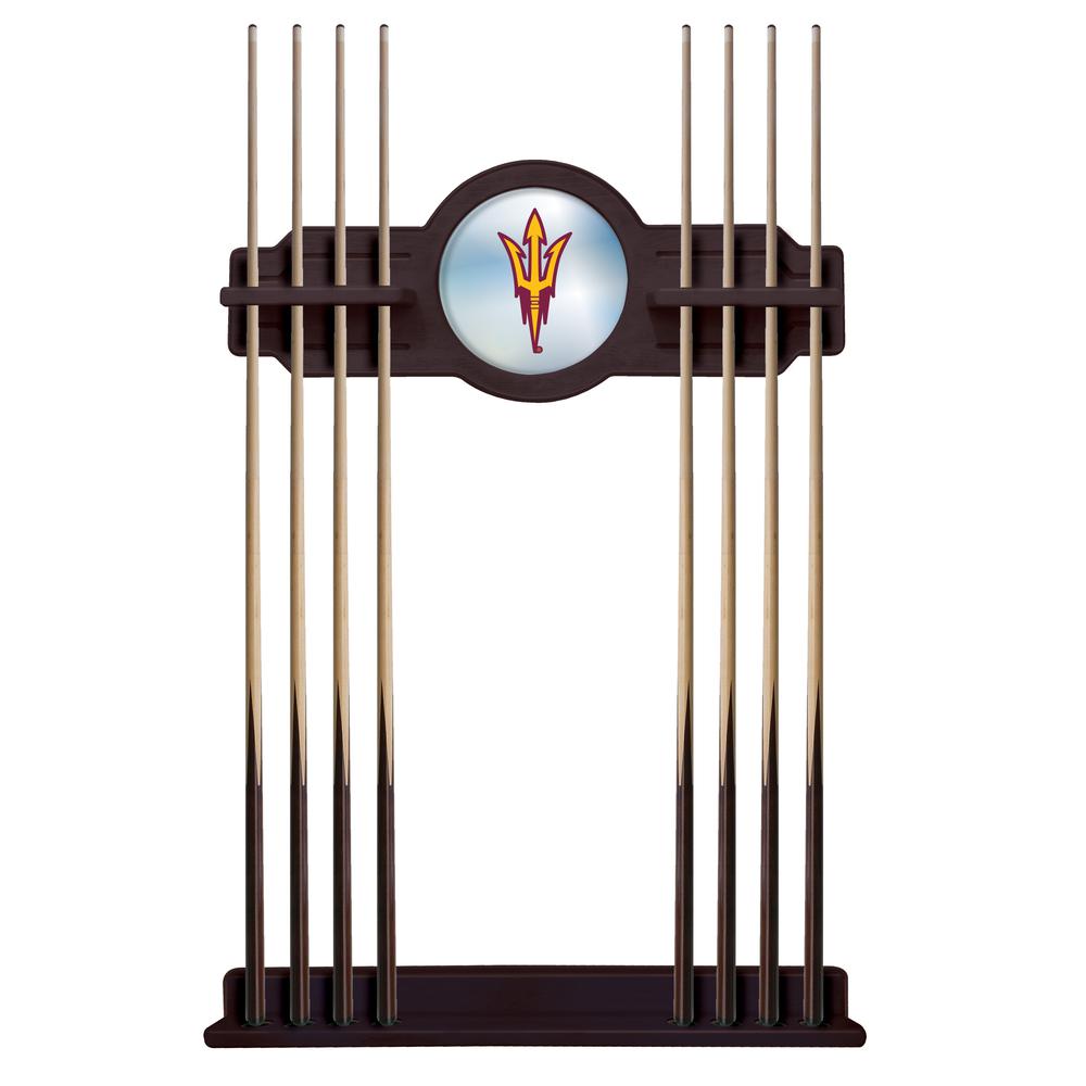 Arizona State Cue Rack in English Tudor Finish with Pitchfork Logo. Picture 1