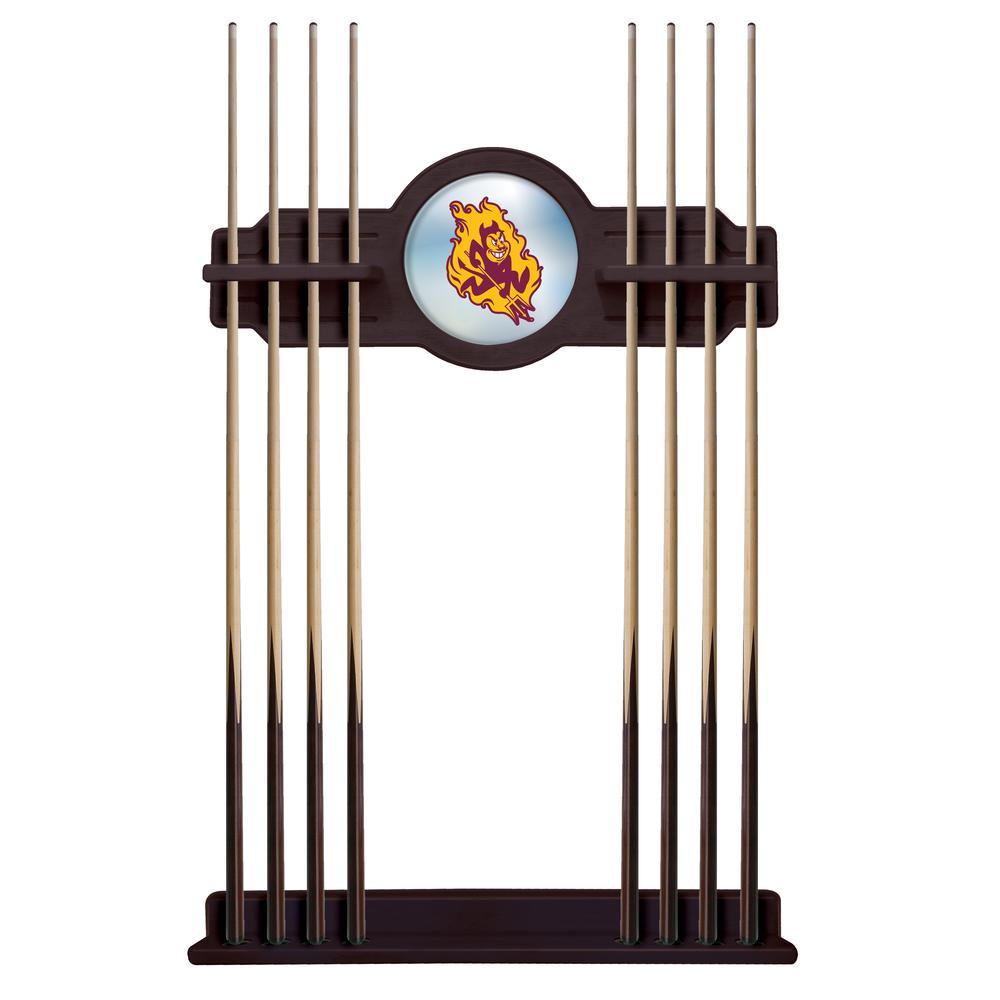 Arizona State Cue Rack in English Tudor Finish with Sparky Logo. Picture 1