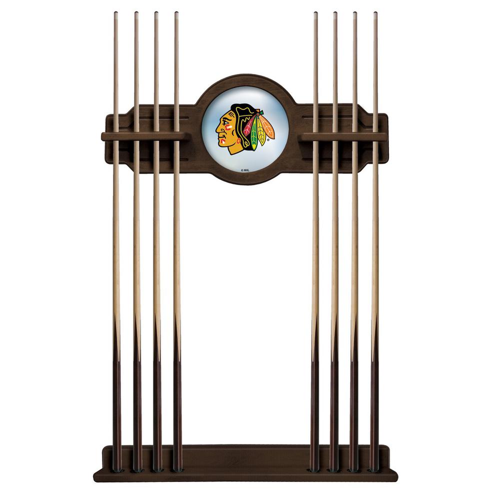 Chicago Blackhawks Cue Rack in Chardonnay Finish. Picture 1