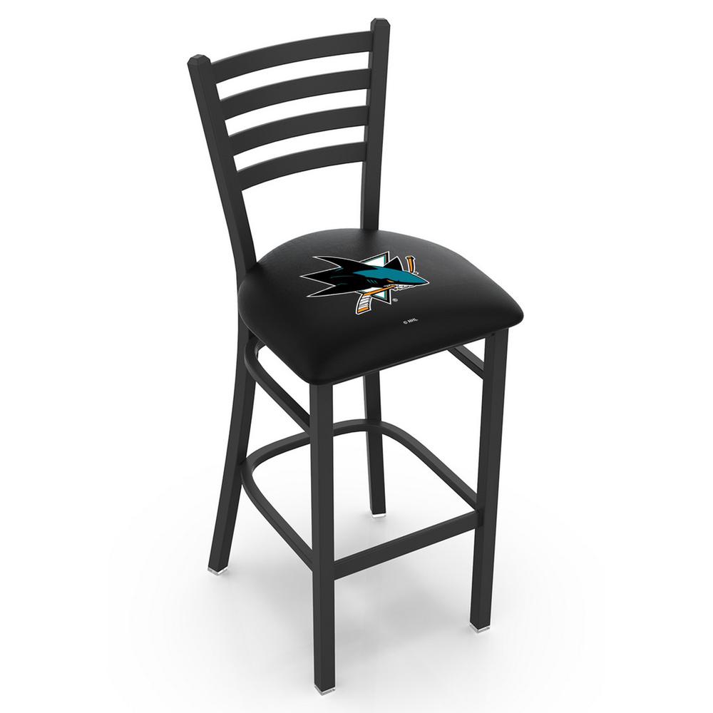 L004 - 30" Black Wrinkle San Jose Sharks Stationary Bar Stool with Ladder Style Back by Holland Bar Stool Co.. The main picture.