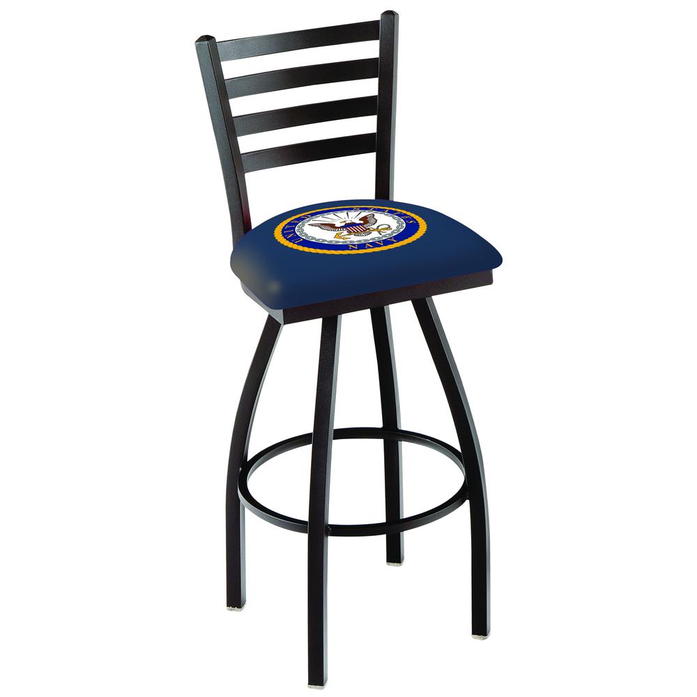 L014 - 36" Black Wrinkle U.S. Navy Swivel Bar Stool with Ladder Style Back by Holland Bar Stool Co.. Picture 1