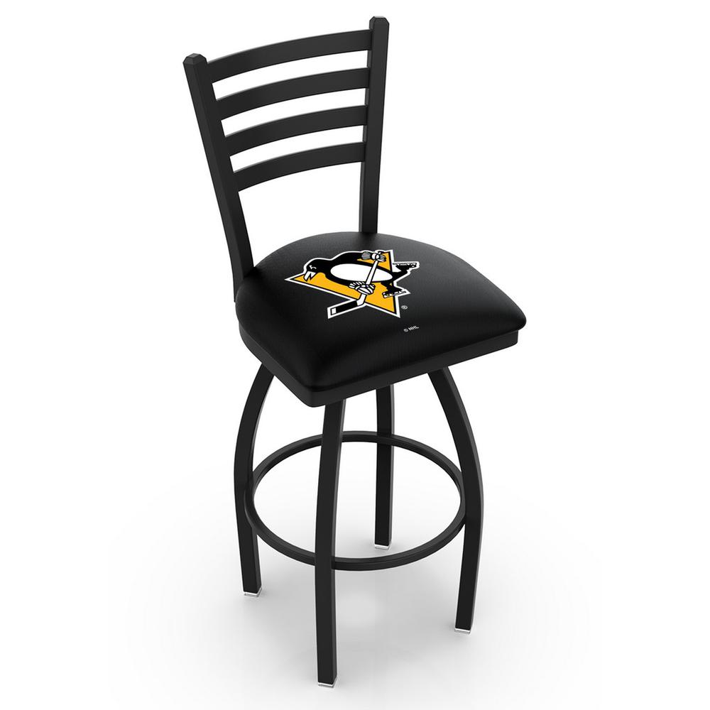 L014 - 36" Black Wrinkle Pittsburgh Penguins Swivel Bar Stool with Ladder Style Back by Holland Bar Stool Co.. Picture 1