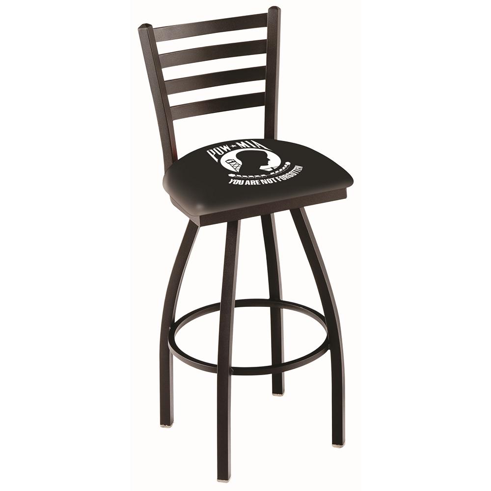 L014 - 36" Black Wrinkle POW/MIA Swivel Bar Stool with Ladder Style Back by Holland Bar Stool Co.. Picture 1