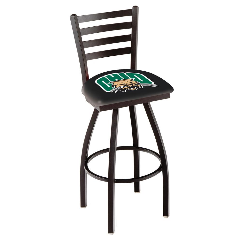 L014 - 36" Black Wrinkle Ohio University Swivel Bar Stool with Ladder Style Back by Holland Bar Stool Co.. Picture 1