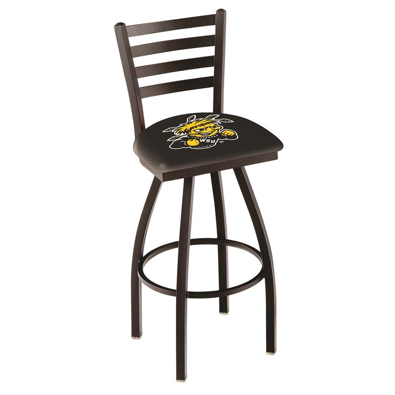 L014 - 36" Black Wrinkle Wichita State Swivel Bar Stool with Ladder Style Back by Holland Bar Stool Co.. The main picture.