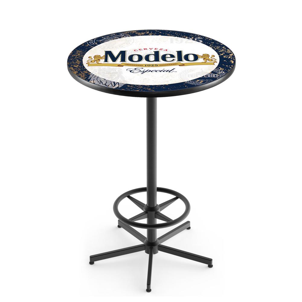 L216 Modelo (BLBrdr) 42" Tall - 36" Top Pub Table with Black Wrinkle Finish. Picture 1