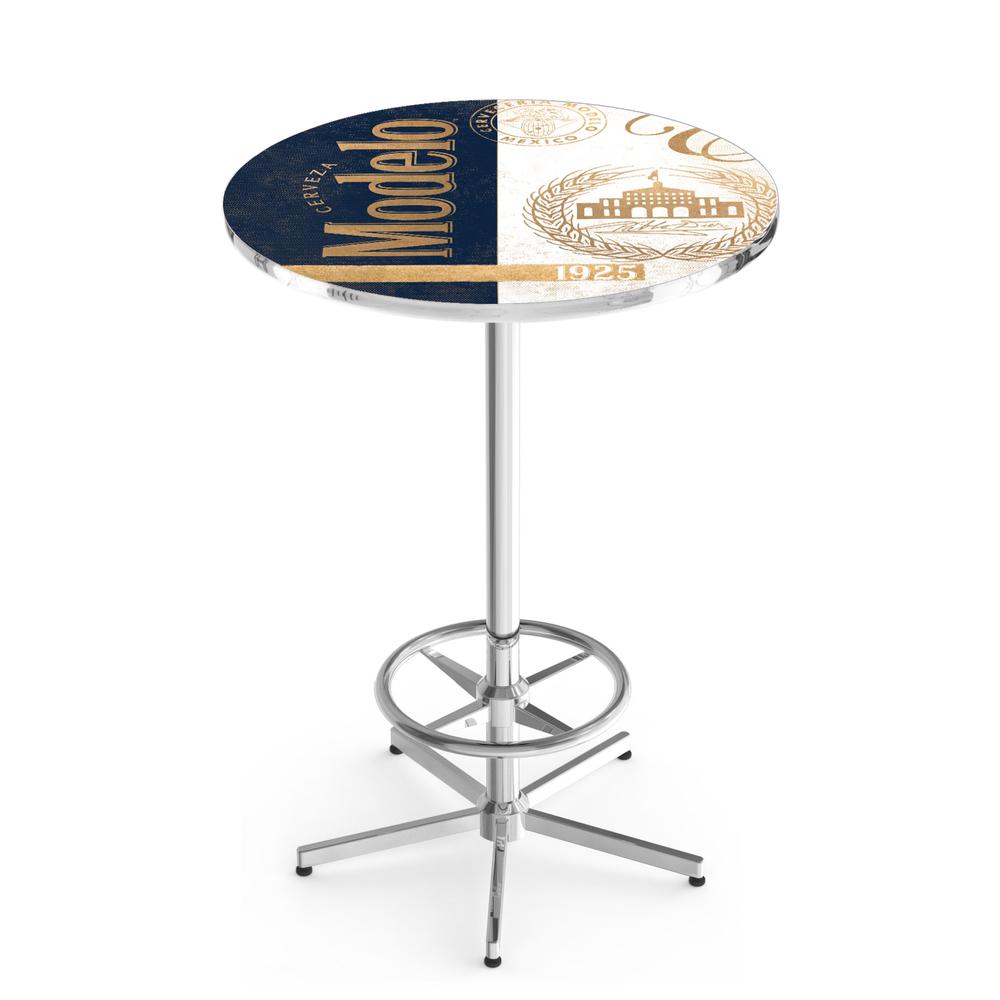 L216 Modelo (Gold) 42" Tall - 36" Top Pub Table with Chrome Finish. Picture 1