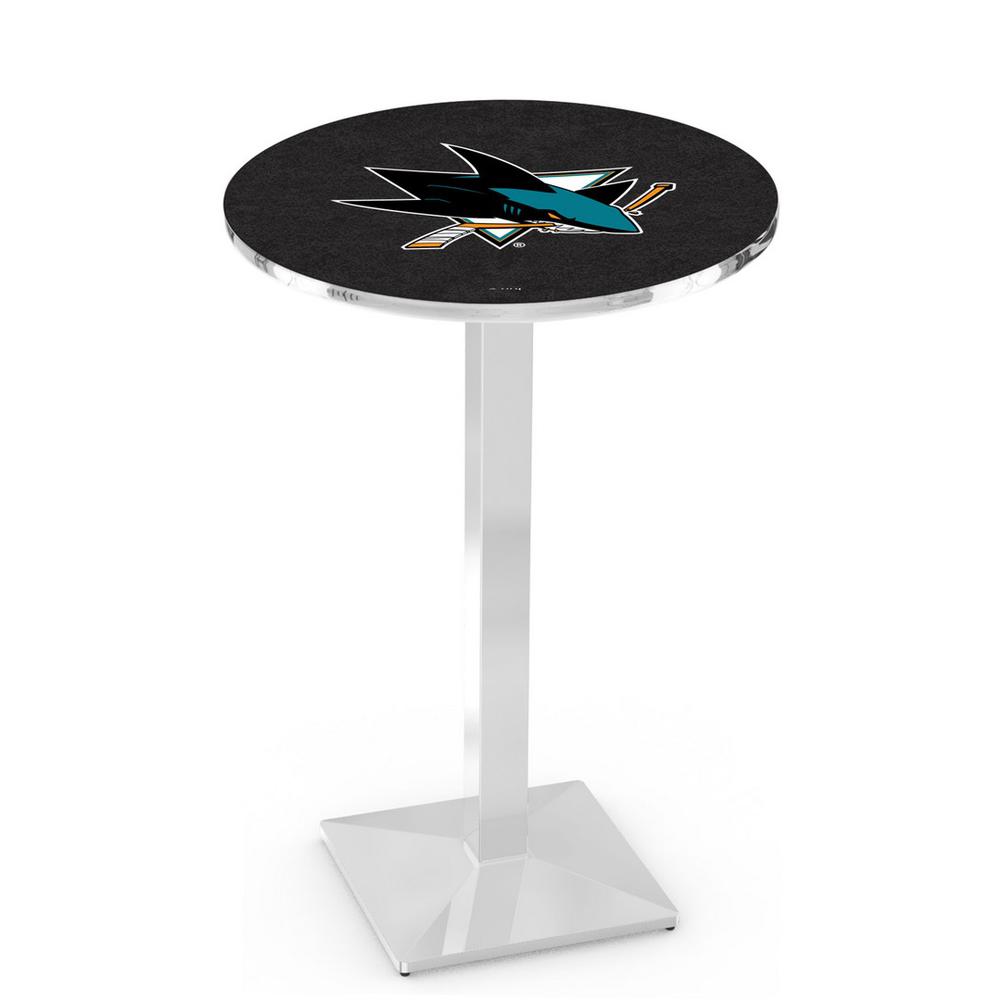 L217 San Jose Sharks 36" Tall - 36" Top Pub Table with Chrome Finish (8685). Picture 1