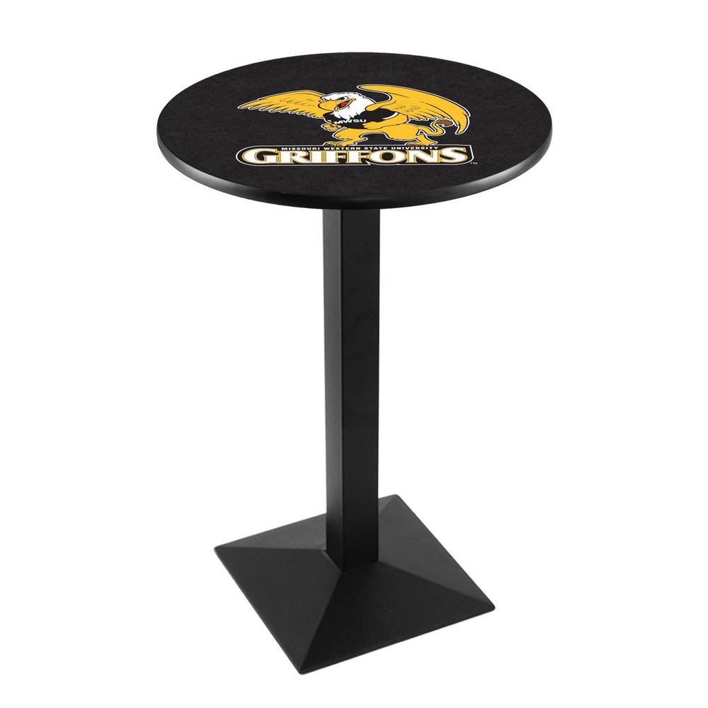L217 Missouri Western State University 36" Tall - 36" Top Pub Table with Black Wrinkle Finish. Picture 1