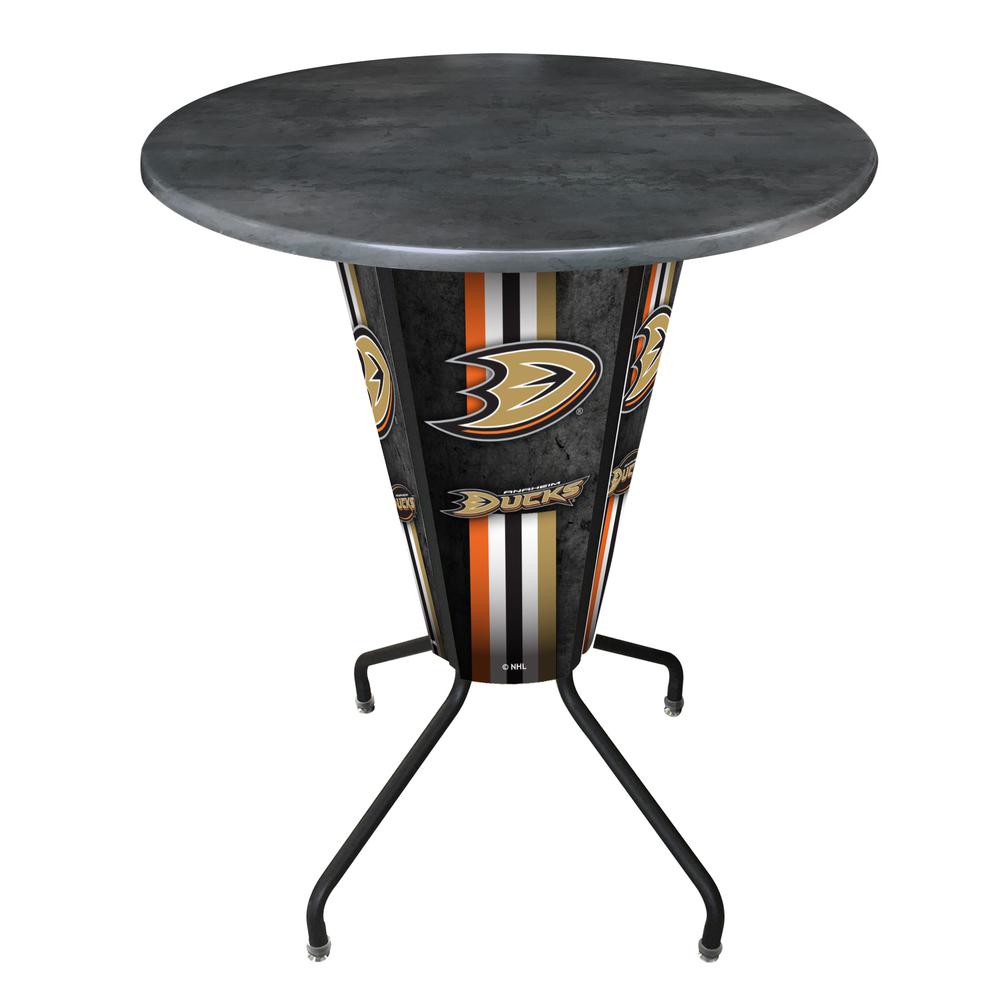 Lighted L218 - 42" Black Anaheim Ducks Pub Table with Black, 36" dia. top. Picture 1