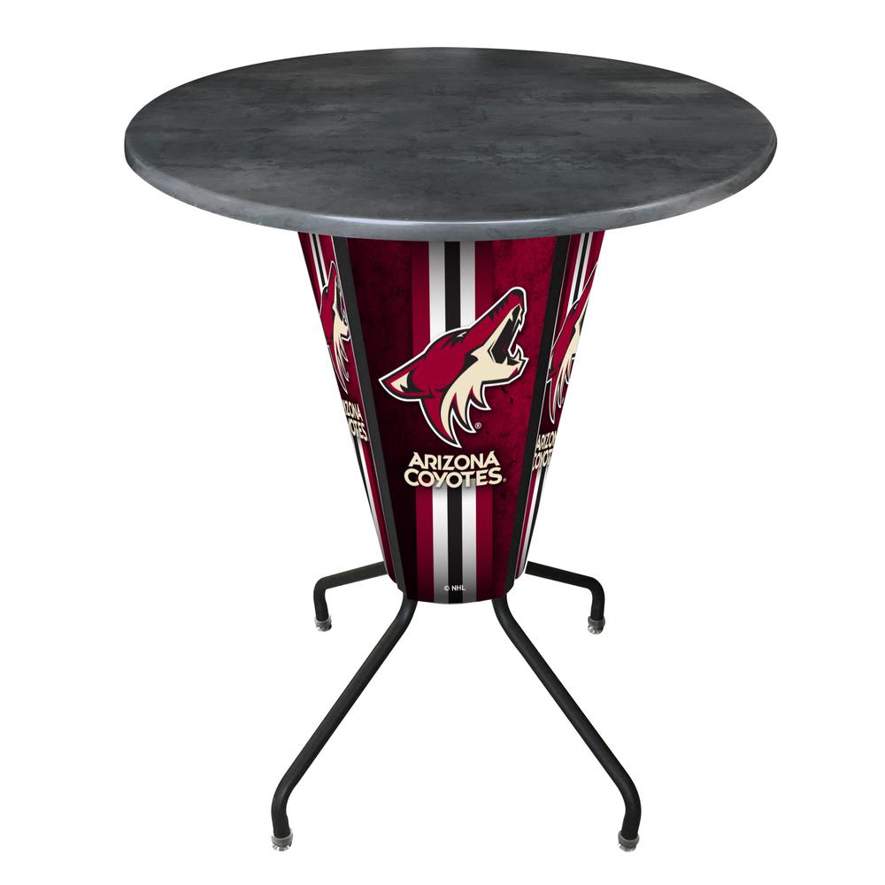 Lighted L218 - 42" Black Arizona Coyotes Pub Table with Black, 36" dia. top. Picture 1