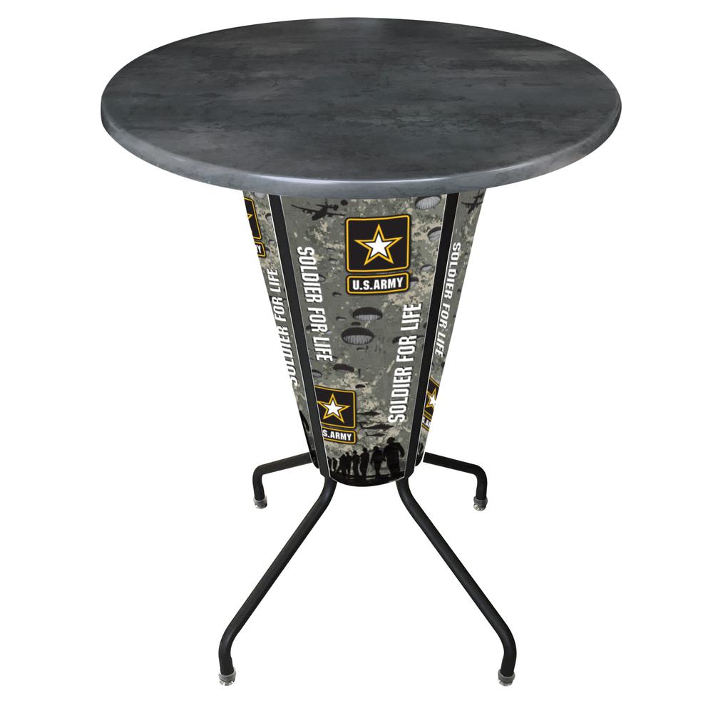 Lighted L218 - 42" Black Army Pub Table with Black, 36" dia. top. Picture 1