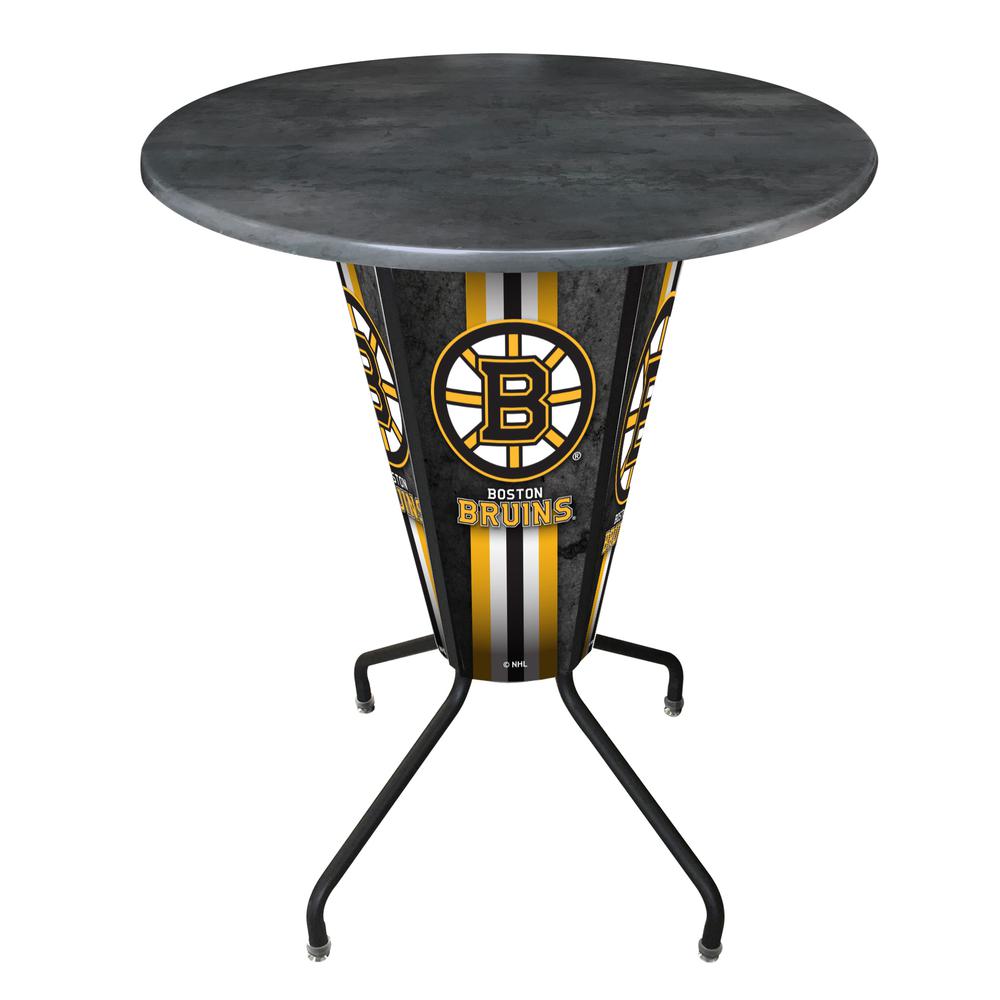Lighted L218 - 42" Black Boston Bruins Pub Table with Black, 36" dia. top. Picture 1