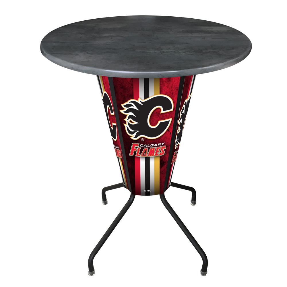 Lighted L218 - 42" Black Calgary Flames Pub Table with Black, 36" dia. top. Picture 1