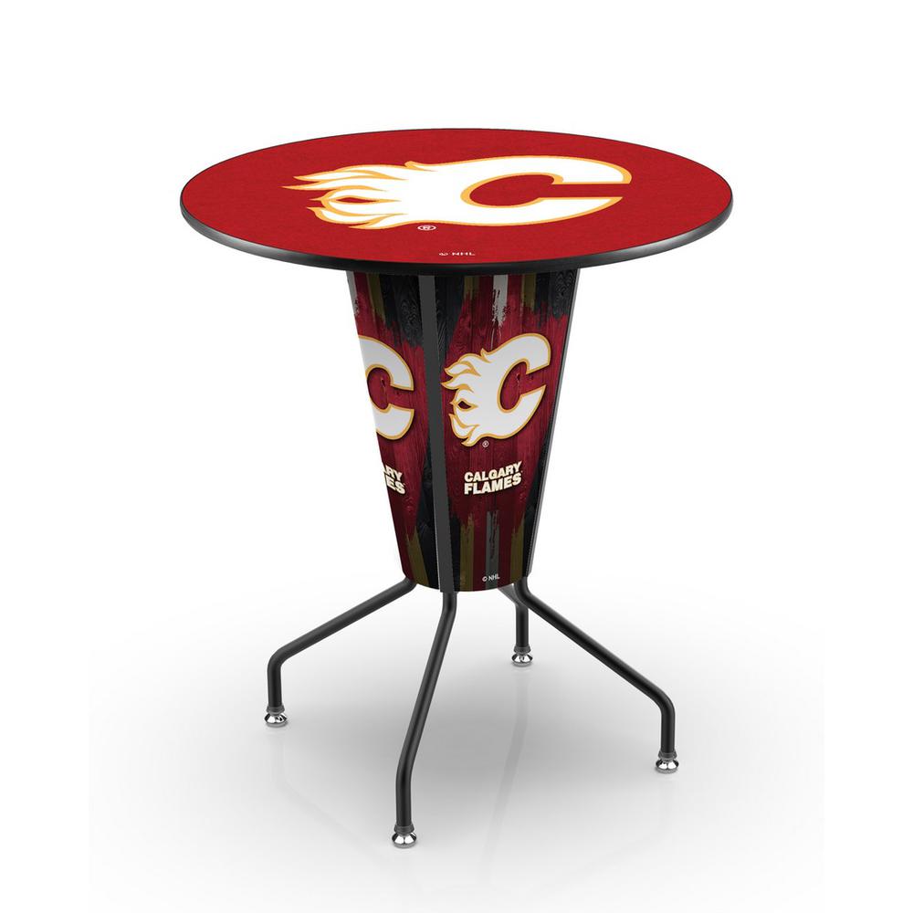 Lighted L218 - 42" Black Calgary Flames Pub Table. Picture 1