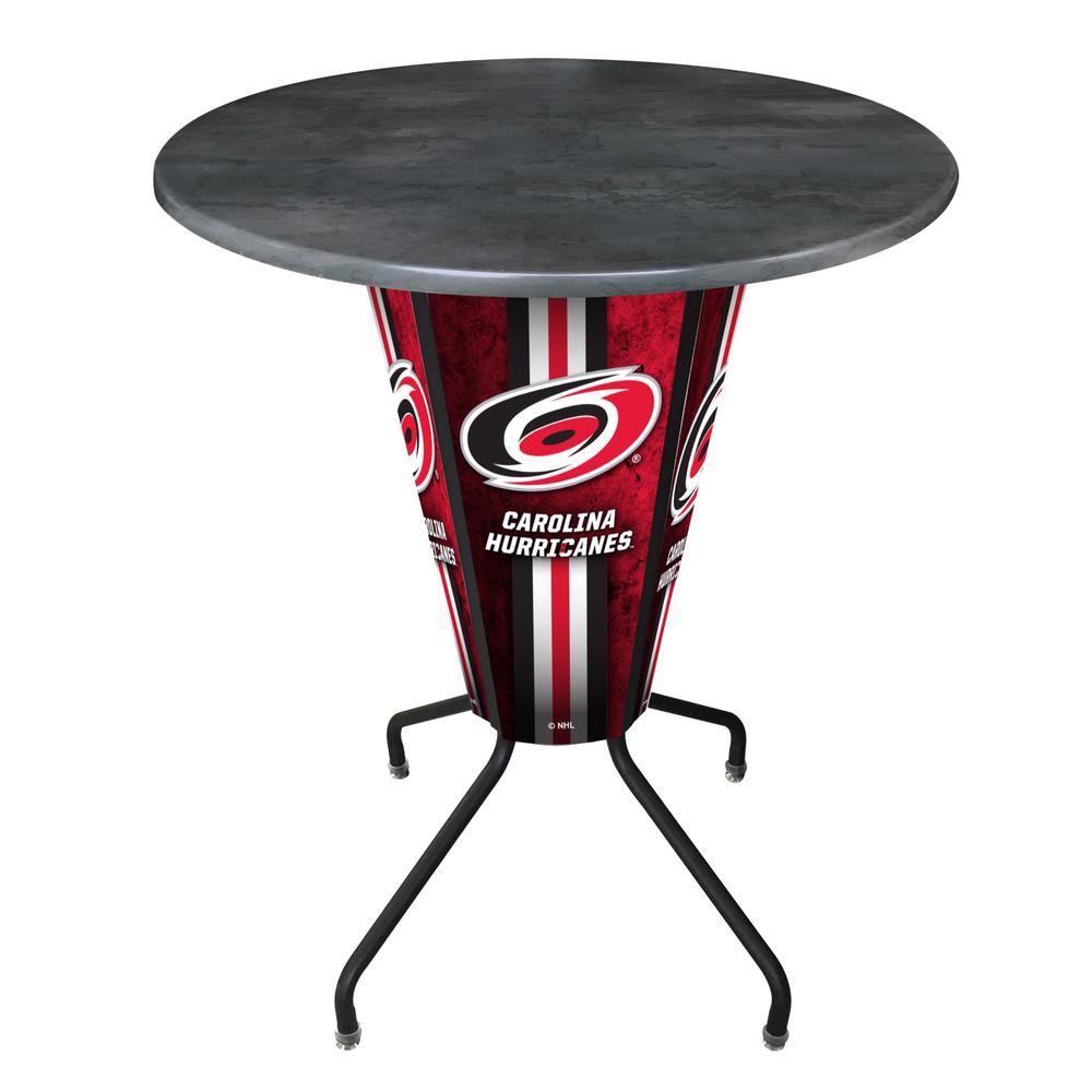 Lighted L218 - 42" Black Carolina Hurricanes Pub Table with Black, 36" dia. top. Picture 1