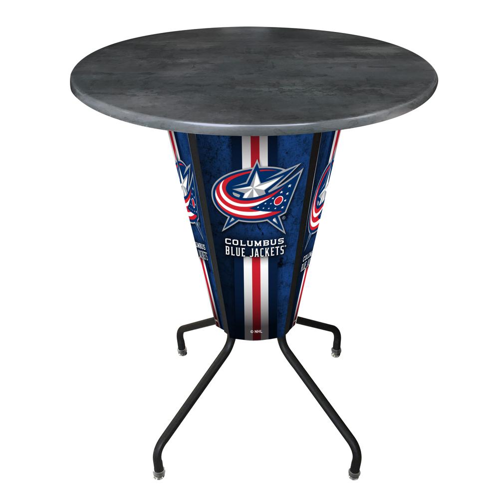 Lighted L218 - 42" Black Columbus Blue Jackets Pub Table with Black, 36" dia. top. Picture 1